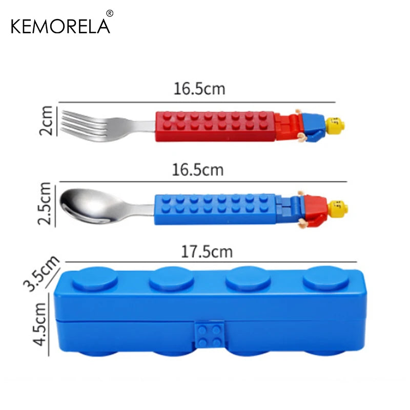 Building Blocks Kids Cutlery Set – Stainless Steel Fork & Spoon Kids Cutlery Set Axl