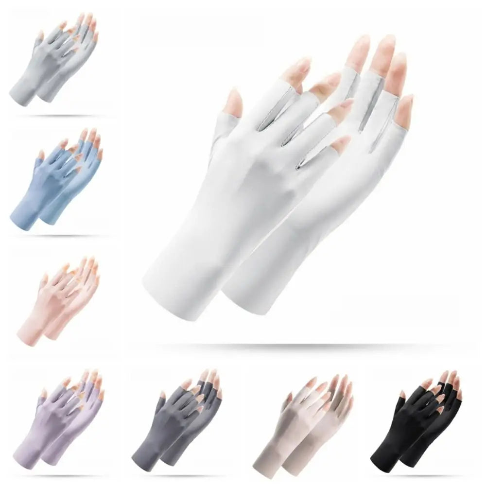 UV Ice Silk Fingerless Driving Gloves for Women | Sun Protection Fingerless Sun Gloves Axl