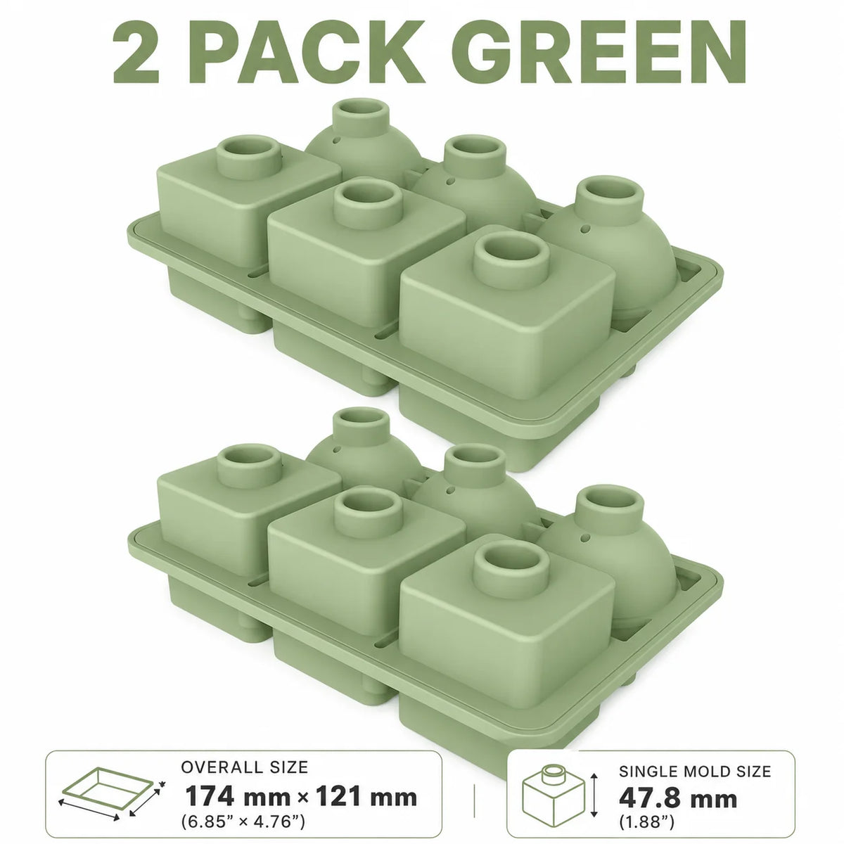 3D Diamond Silicone Ice Cube Tray 6 Cavity – Whiskey & Cocktails Silicone Ice Cube Tray Axl 2 Pack Green