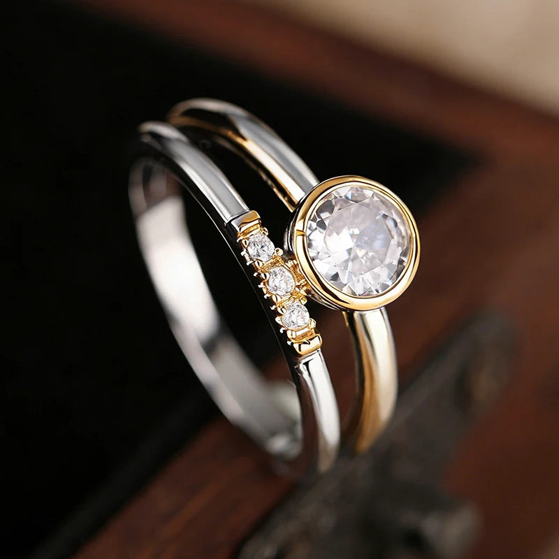 Huitan Two-Tone CZ Ring for Women | Sparkling Party Jewelry Fashion Ring Axl