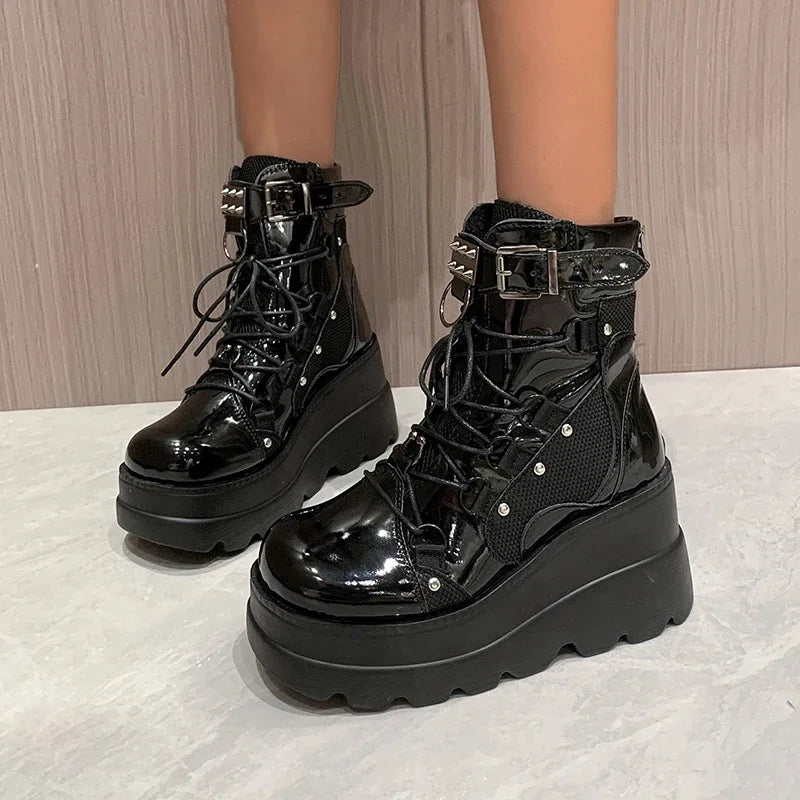 Women's Platform Wedge Ankle Boots | Punk Zip High Heels Platform Ankle Boots Axl