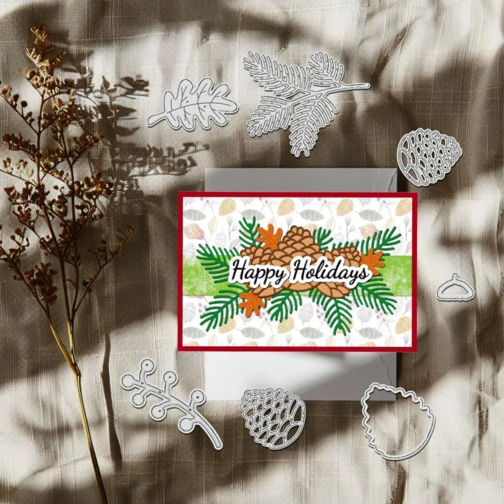 Christmas Pinecone & Leaf Metal Cutting Dies | Scrapbooking Metal Cutting Dies Axl