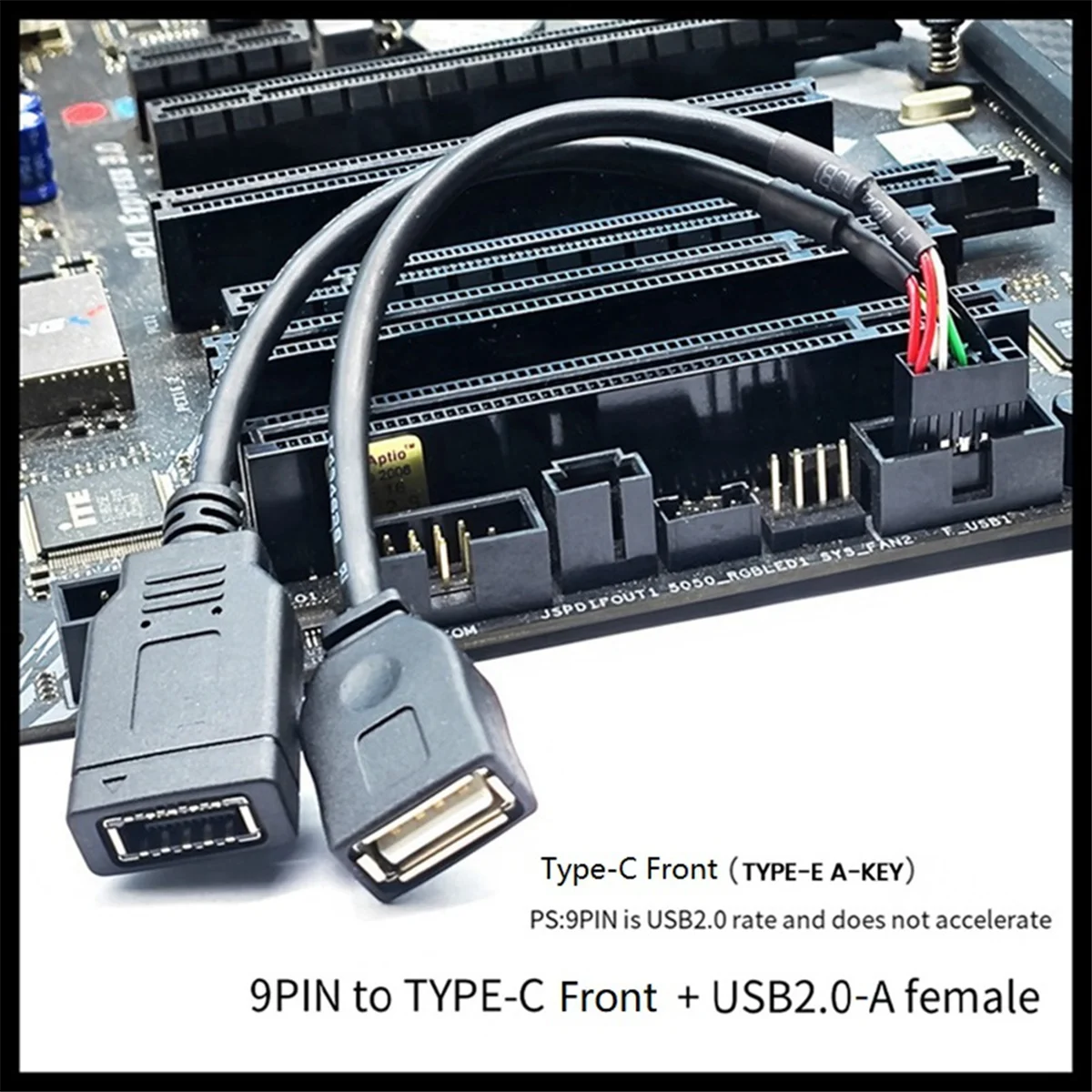 USB 9-Pin to Type-E Key-A & USB-A Front Panel Adapter Cable USB Adapter Cable Axl