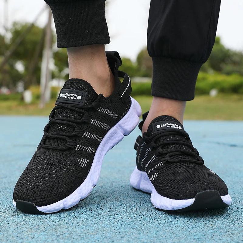 ZULIWAGN Men's Breathable Mesh Running & Walking Shoes Men's Athletic Shoes Axl Black White 37