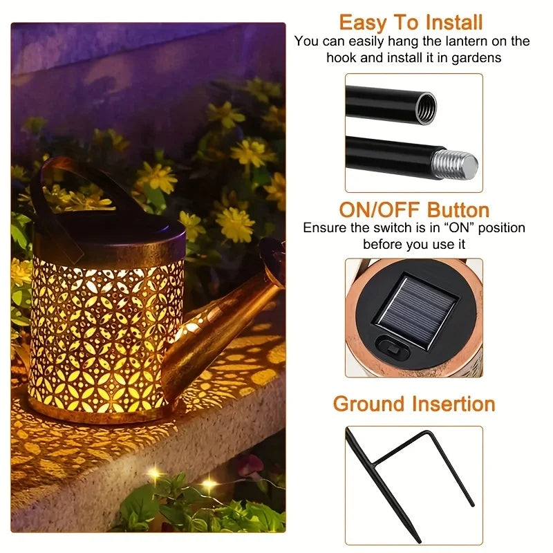 Solar Watering Can Light – Retro LED Fairy Garden Lantern Solar Garden Light Axl