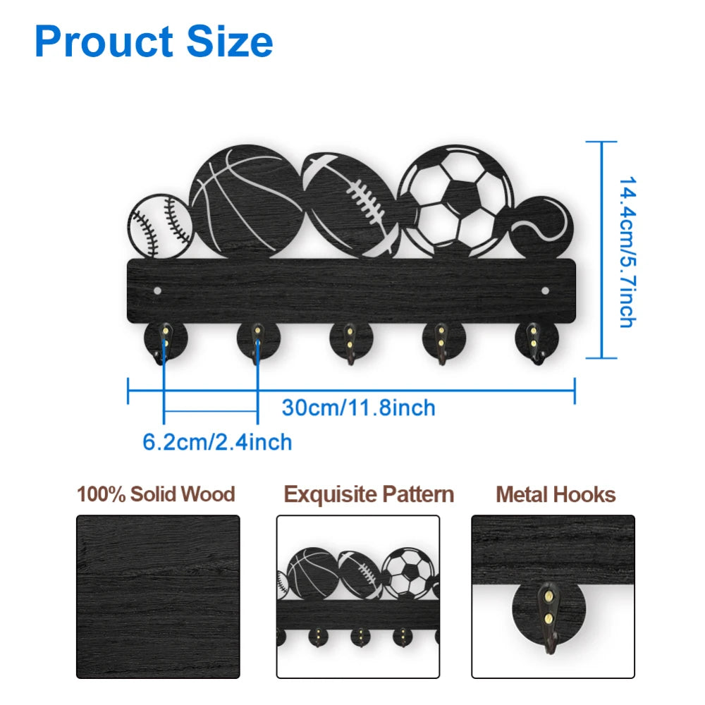 Wood Wall Key Rack with 5 Hooks – Black Entryway Organizer Wall Key Rack Axl AECH04-06475