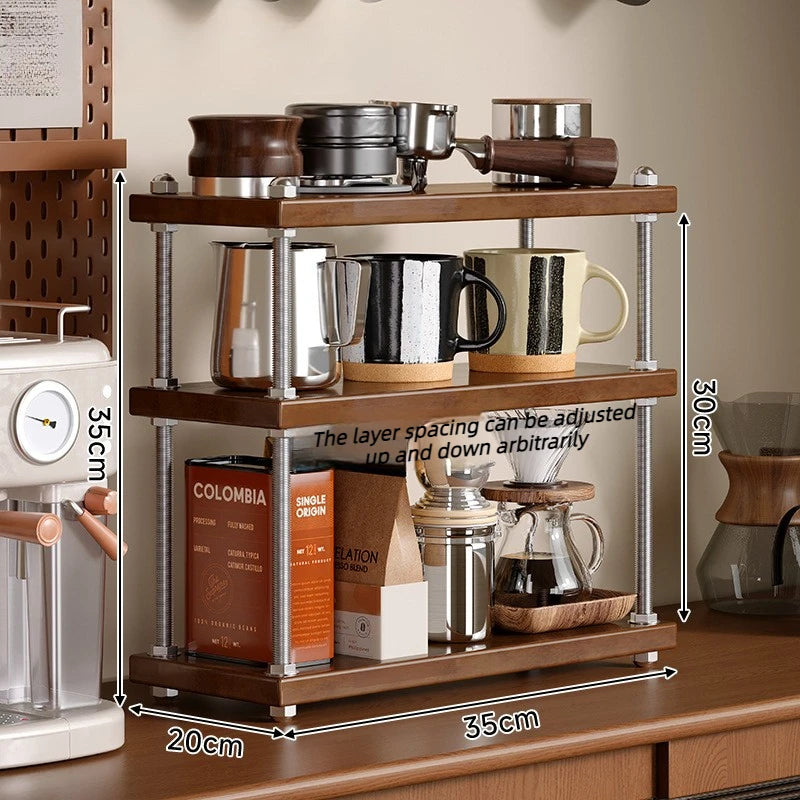 Solid Wood 3-Tier Adjustable Cup & Storage Rack Organizer Wood Storage Rack Axl 35x20cm