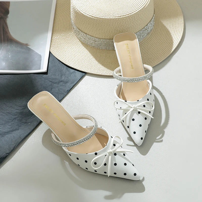 Rhinestone Polka Dot Women's Mule Heels | Pointed Toe Slingbacks Women's Mule Heels Axl Beige 35