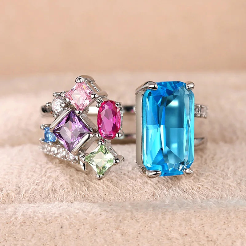 Huitan Geometric Colorful CZ Women Ring – Resizable Bridal Fashion CZ Ring Axl