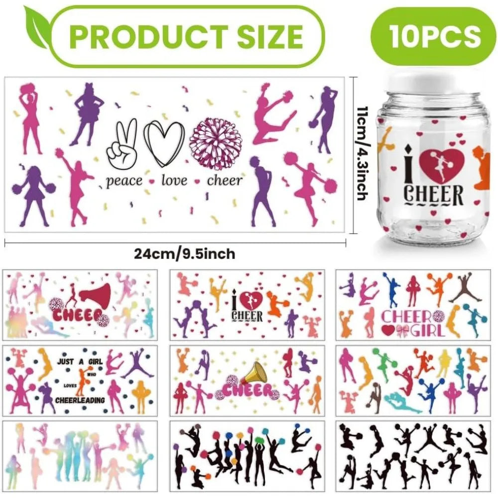 10-Sheet Cheerleading UV DTF Cup Wrap Stickers for 16oz Cups Cup Wrap Decals Axl