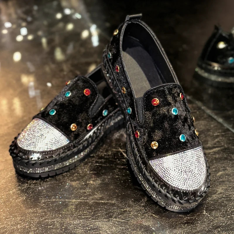 Women's Pearl Rhinestone Loafers – Slip-On Flat Shoes Embellished Flat Loafers Axl black 36