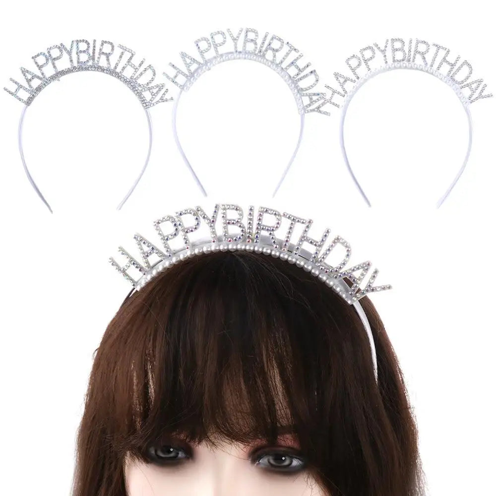Rhinestone Crown Happy Birthday Headband – Queen Hair Hoop Birthday Headband Axl