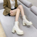 Women's Waterproof Platform Lace-Up Ankle Boots 9cm Heel Platform Ankle Boots Axl beige 35