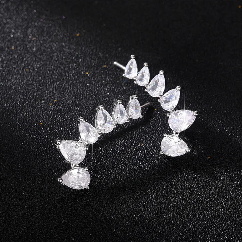 Huitan Crystal Pear CZ Drop Earrings – Silver-Tone Women Drop Earrings Axl