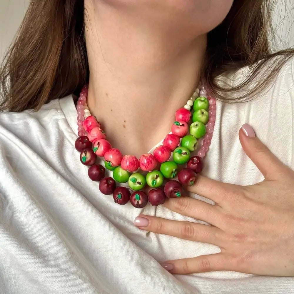 Layered Fruit Bead Necklace & Bracelet – Colorful Choker Bead Choker Necklace Axl