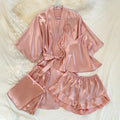 Women's 4-Piece Satin Kimono Pajama Set – Silky Loungewear Pajama Set Axl Pink Robe Set S