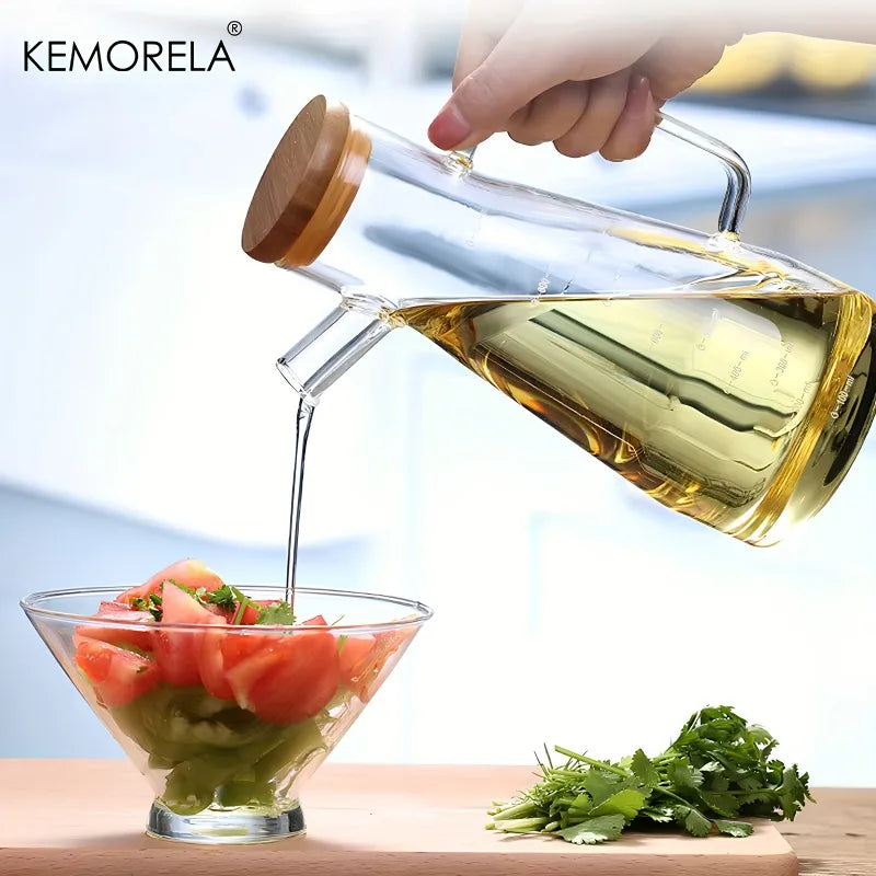KEMORELA 900ml Glass Oil Bottle with Handle | PVC-Free Kitchen Glass Oil Dispenser Axl