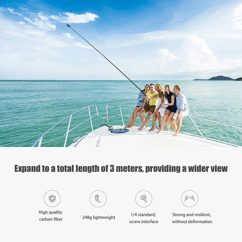 300cm Carbon Fiber Invisible Selfie Stick for Insta360 Camera Extension Pole Axl