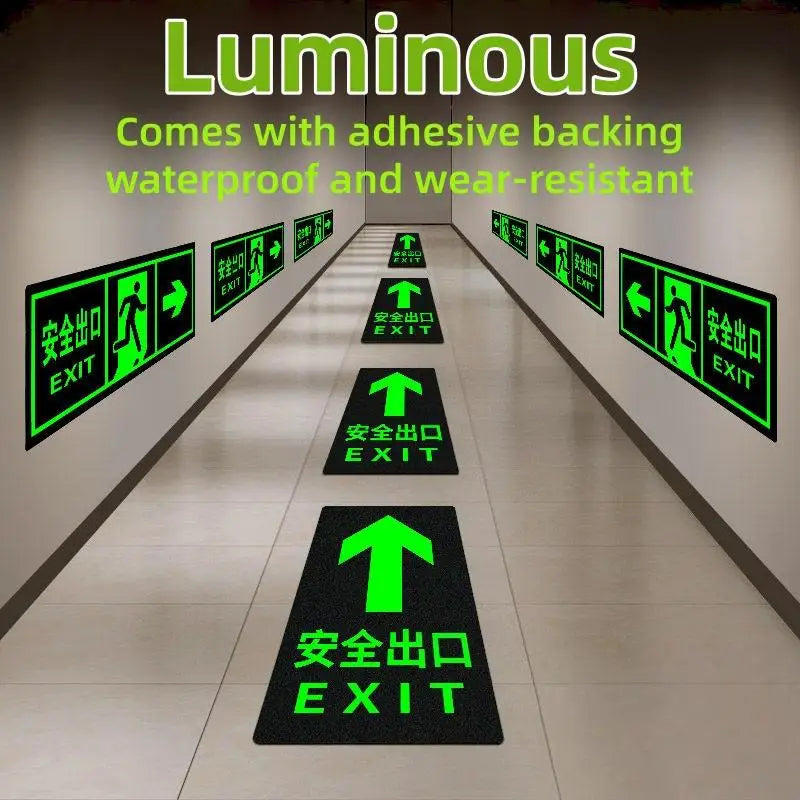 Glow in the Dark Exit Floor Stickers – Evacuation Signs 2/6 Pack Safety Floor Stickers Axl