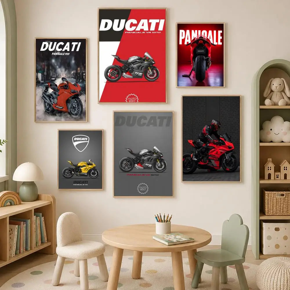 Ducati Motorcycle HD PVC Wall Poster – Self-Stick Waterproof Wall Art Poster Axl