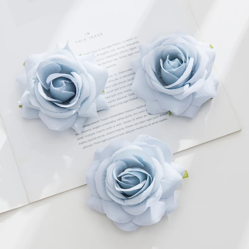 Silk Artificial Rose Flower Heads 5/10 PCS – Wedding & Home Decor Artificial Silk Flowers Axl SKY BLUE 10 pcs