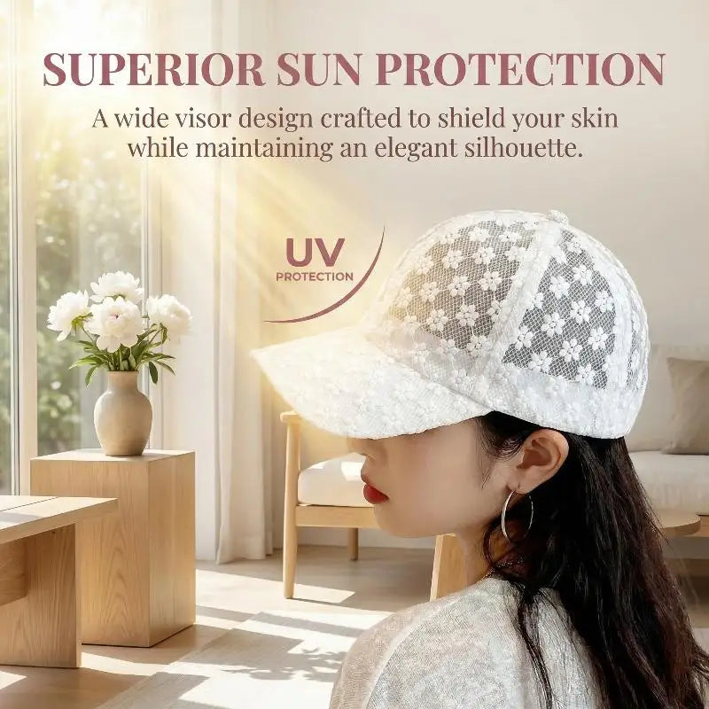 Adjustable Lace Flower Baseball Cap – Women's Summer Sun Hat Lace Baseball Cap Axl