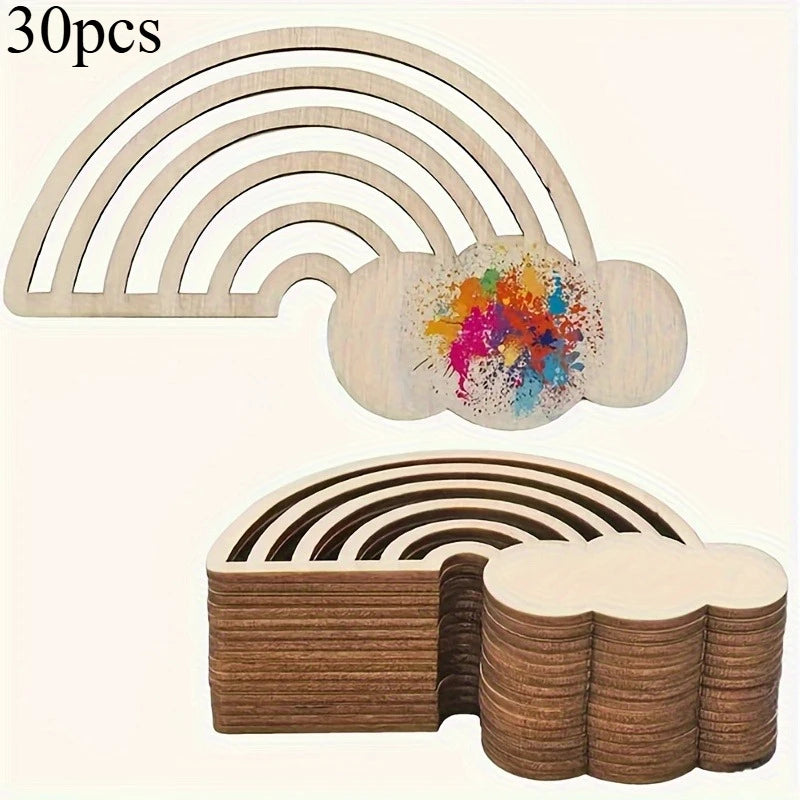 Unfinished Wooden Rainbow & Cloud DIY Craft Shapes – 10/30 Pack Wooden Craft Shapes Axl 30pcs