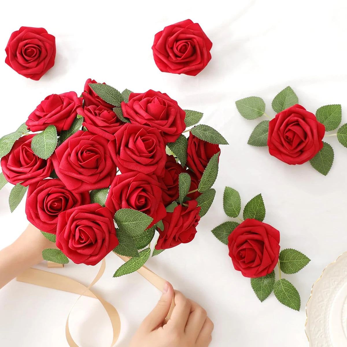 50 Pcs Artificial Rose Flowers with Stems – Wedding & Home Décor Artificial Flowers Axl