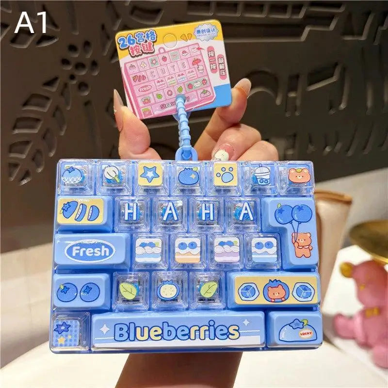 Strawberry Fidget Keyboard Keychain – 26 Keys Clickable Toy Fidget Keychain Toy Axl A1
