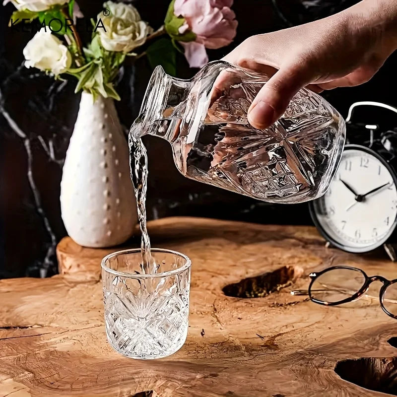 KEMORELA Crystal Glass Carafe & Cup Set – 500ml Drinkware Glass Carafe Set Axl