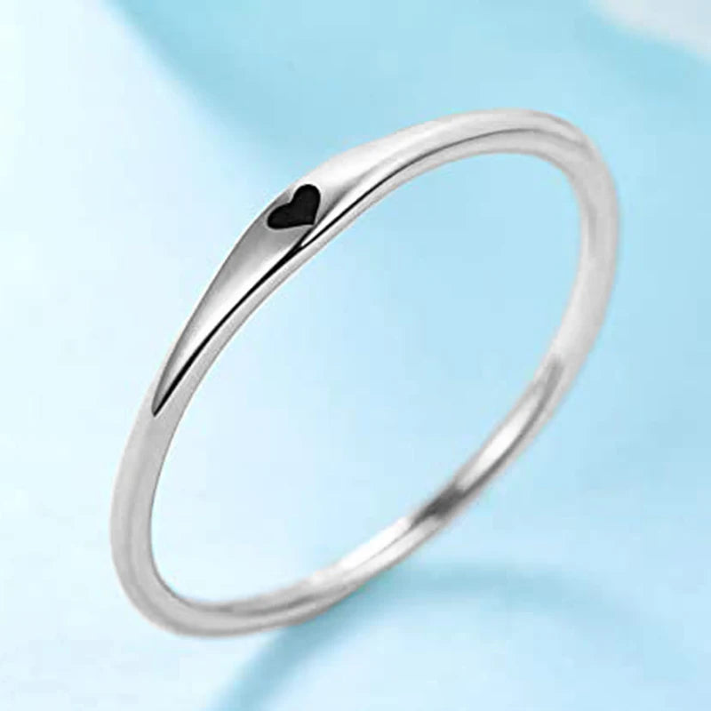 Huitan Heart Enamel Ring – Silver & Rose Gold Thin Band Fashion Enamel Ring Axl