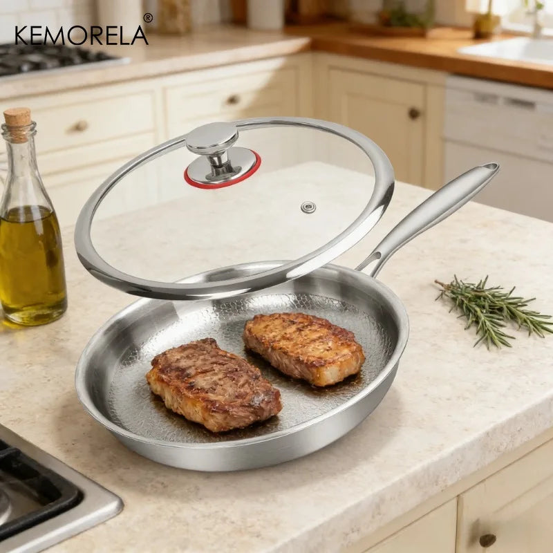 KEMORELA Titanium Hammered Frying Pan with Glass Lid Titanium Frying Pan Axl
