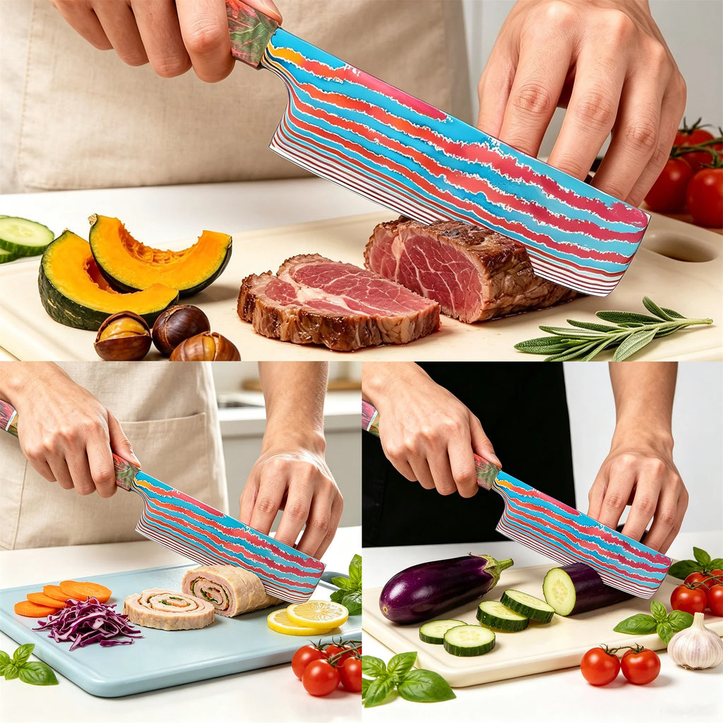 80-Layer Damascus Steel Chef Knife – Titanium Wood Handle Damascus Chef Knife Axl