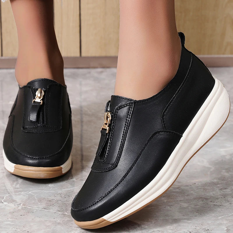 HAJINK Women's Flat Casual Sneakers – Leather Zip Loafers Women's Flat Loafers Axl