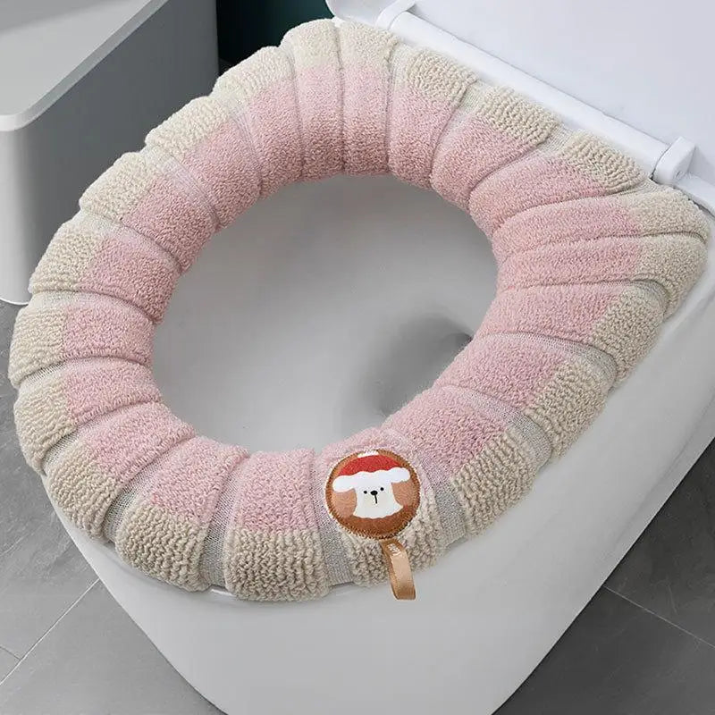 Thickened Knitted Toilet Seat Cover – Washable Color Block Mat Toilet Seat Cover Axl one size Pink