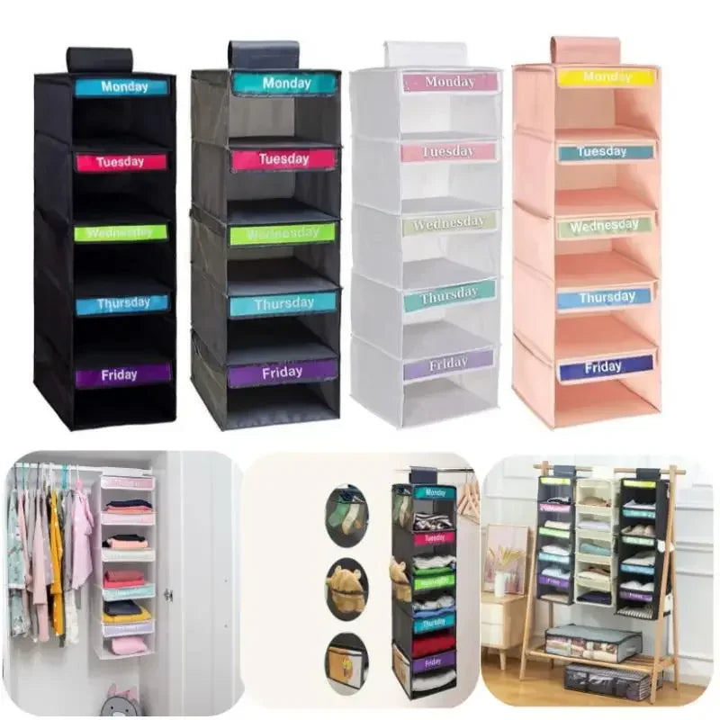 5-Shelf Kids Weekly Hanging Closet Organizer – Days of Week Hanging Closet Organizer Axl