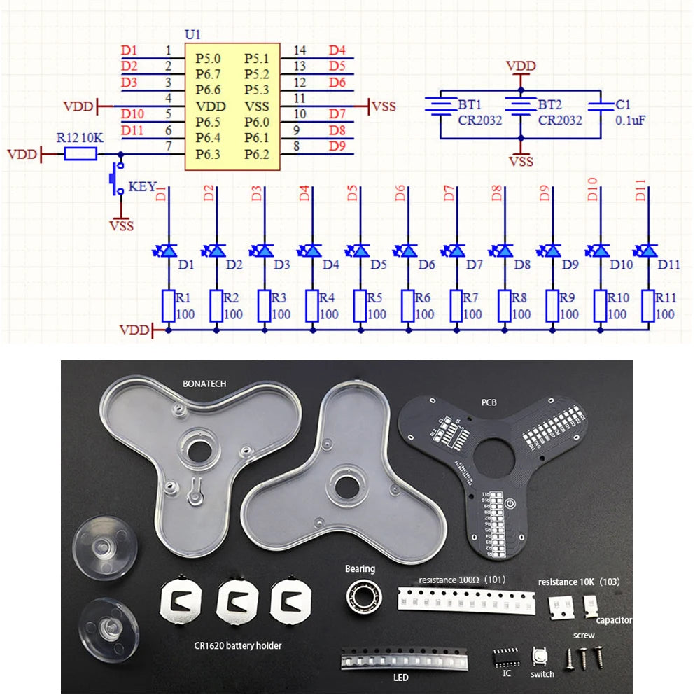 LED 3-Leaf Fingertip Gyro DIY Soldering Kit – LOTHYE RG550 DIY Soldering Kit Axl