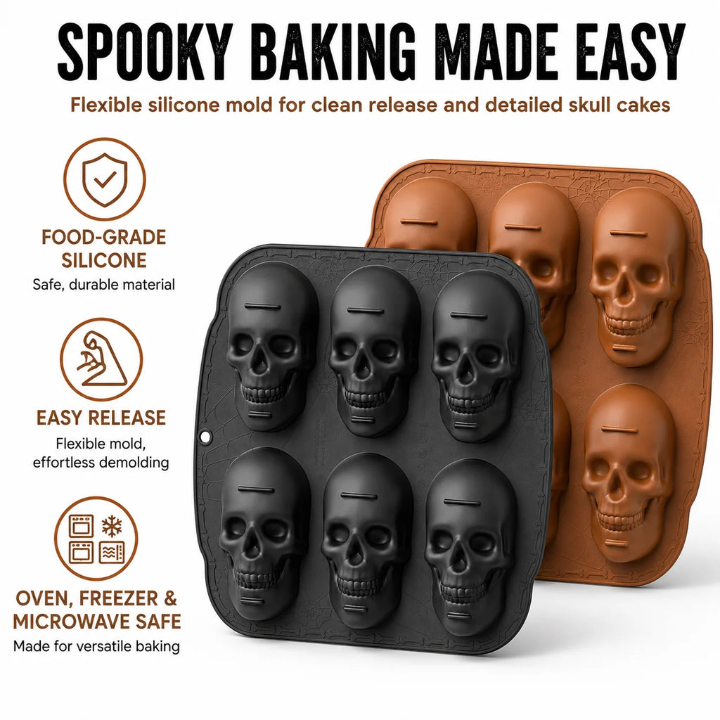 6-Cavity Skull Silicone Baking Mold | Halloween Cake & Chocolate Pan Silicone Baking Mold Axl