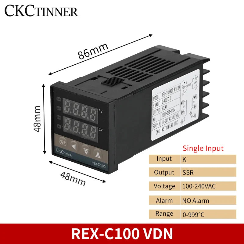 REX-C100 PID Temperature Controller Kit – 40A SSR & K Thermocouple PID Temperature Controller Axl REX-C100 VDN
