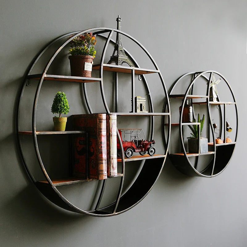 Retro Round 3-Tier Wall Storage Rack – Iron Display Shelf Wall Storage Rack Axl