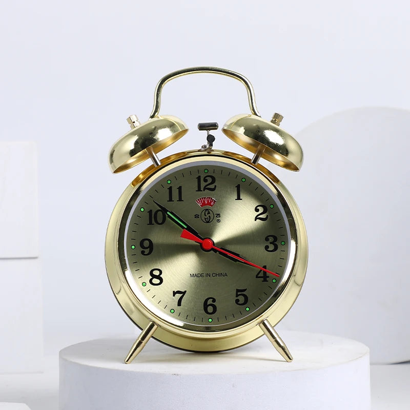 Vintage Mechanical Alarm Clock – Gold Retro Metal Desk Clock Mechanical Alarm Clock Axl