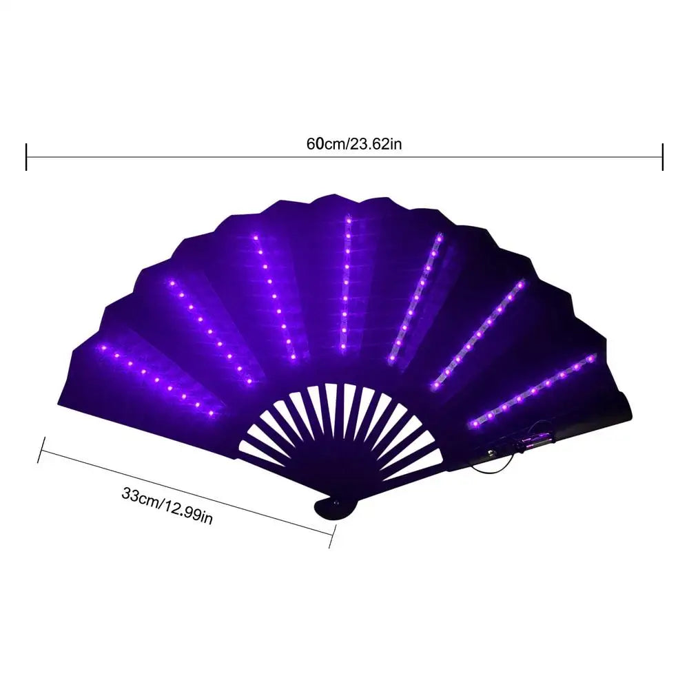 LED Glow Folding Fan – 63 LEDs for Rave, Halloween & Party LED Party Fan Axl Purple