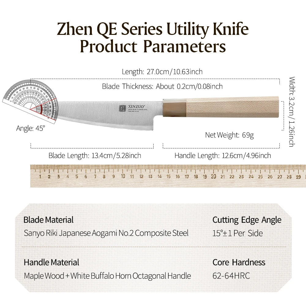 XINZUO 5.28" Aogami No.2 Steel Utility Knife – Maple Buffalo Horn Utility Knife Axl