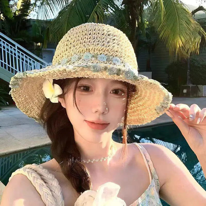 Women's Foldable Wide Brim Straw Sun Hat – Beach & Travel Wide Brim Sun Hat Axl