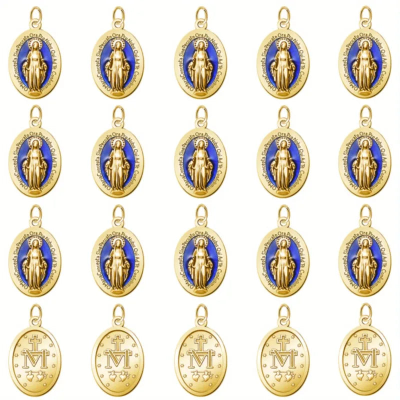10-Pack Miracle Medal Catholic Madonna Pendant Charms with Loop Religious Pendant Charms Axl gold 10pcs