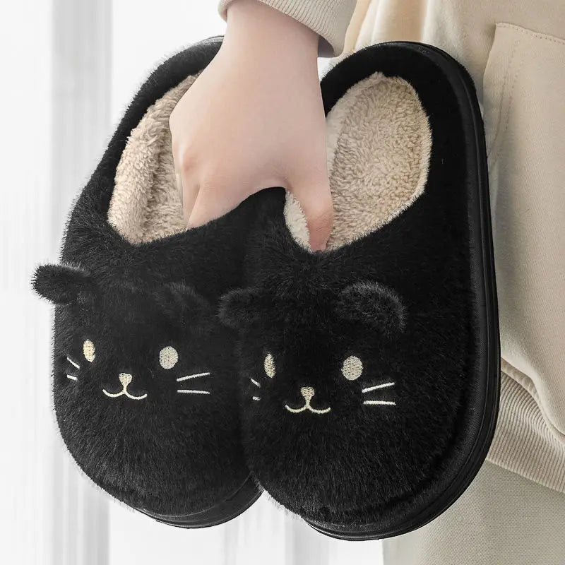 Women's Faux Fur Cat Slippers – Cozy Indoor Slides Size 36–45 Faux Fur Slippers Axl Black A-Slides 38-39 China Mainland