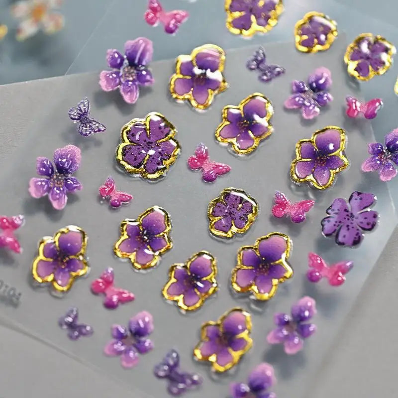 5D Floral Nail Stickers – Bronzing Blossom Petal Appliques DIY Nail Art Stickers Axl