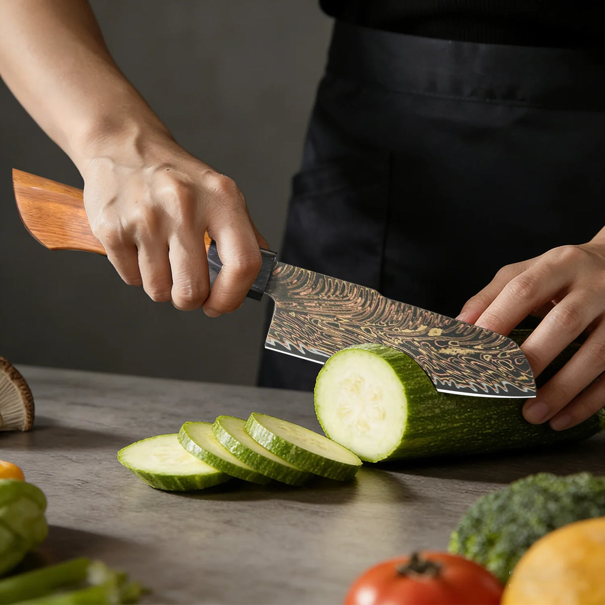 37-Layer Damascus Steel Kirisuke Chef Knife | Tricolor Copper Damascus Chef Knife Axl