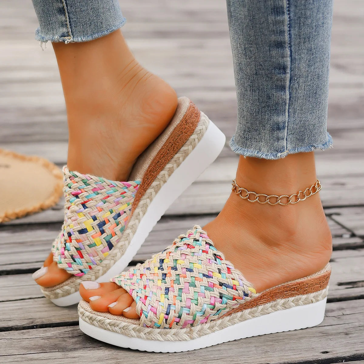 Women's Boho Woven Wedge Platform Sandals – Sizes 36–43 Wedge Platform Sandals Axl colorful 39
