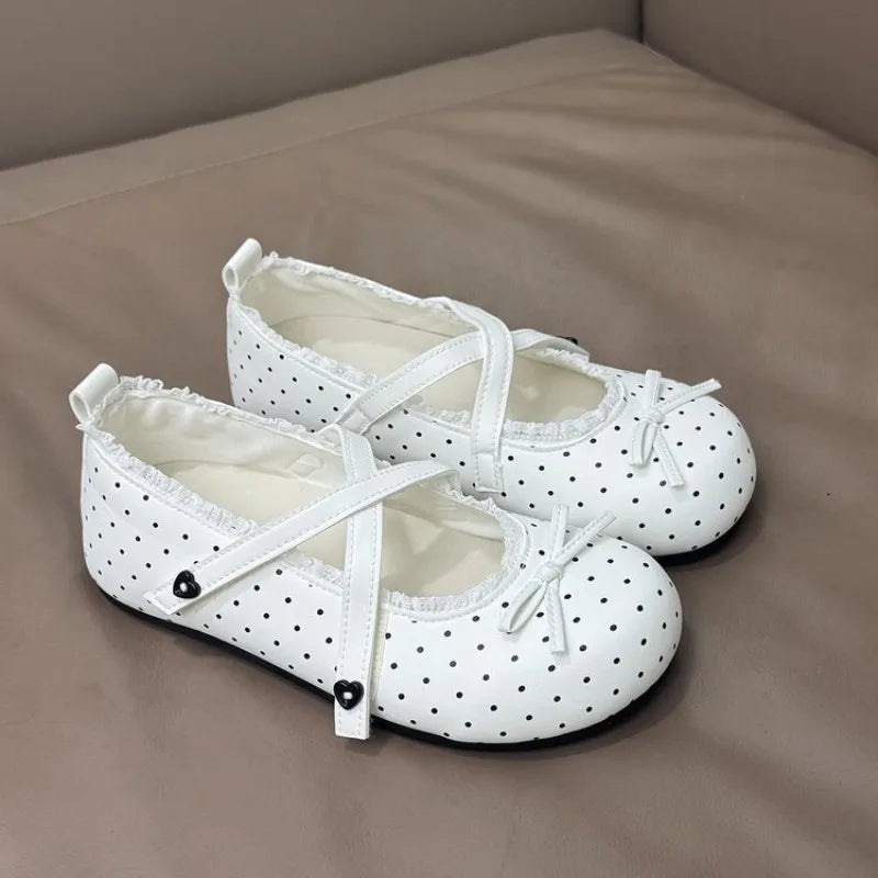 Women's Polka Dot Bow Mary Jane Ballet Flats | Non-Slip Ballet Flat Shoes Axl